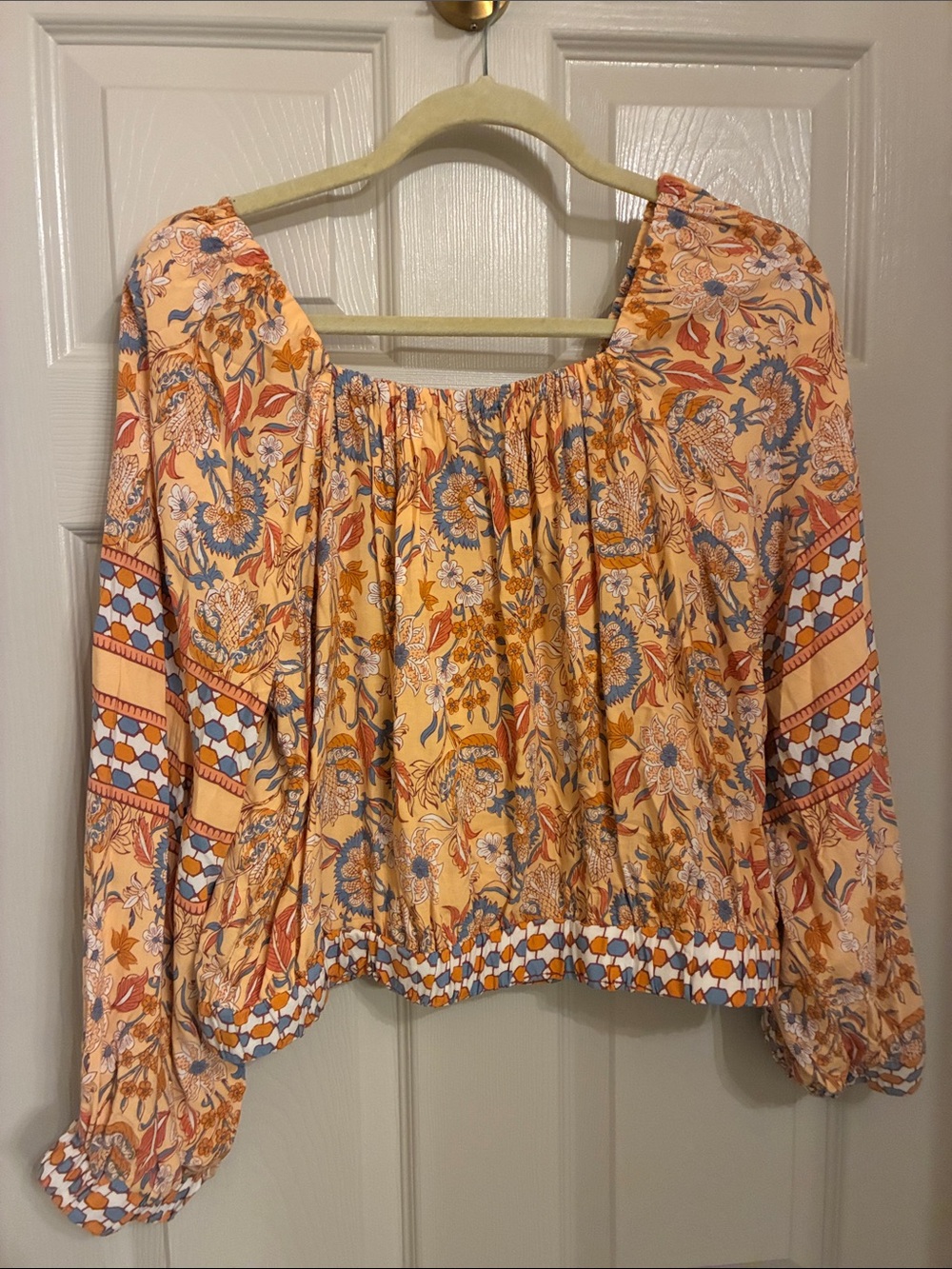 Rachel Zoe‎ Peach Floral Printed Peasant Top